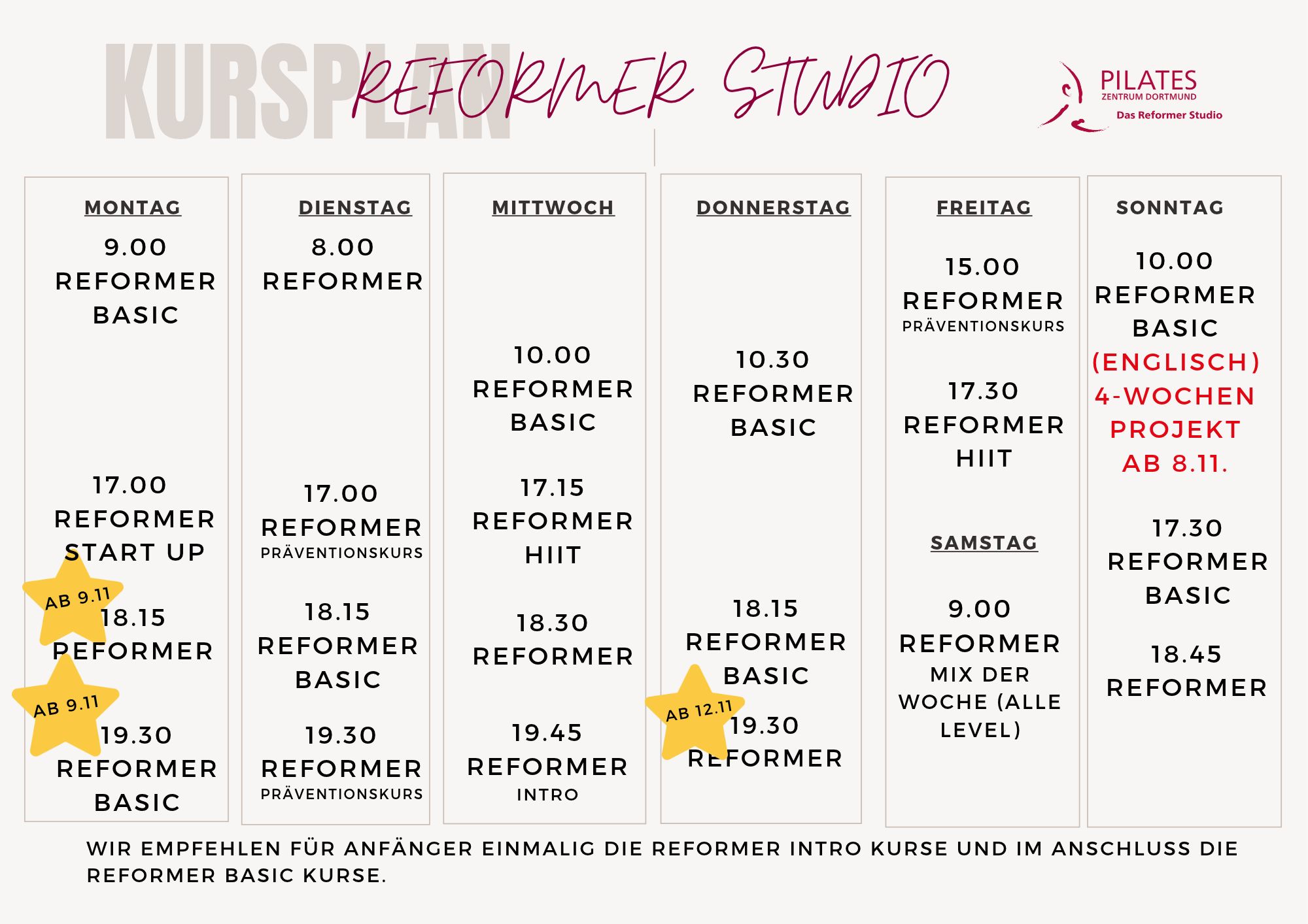 Kursplan REFORMER Studio ab September(1)